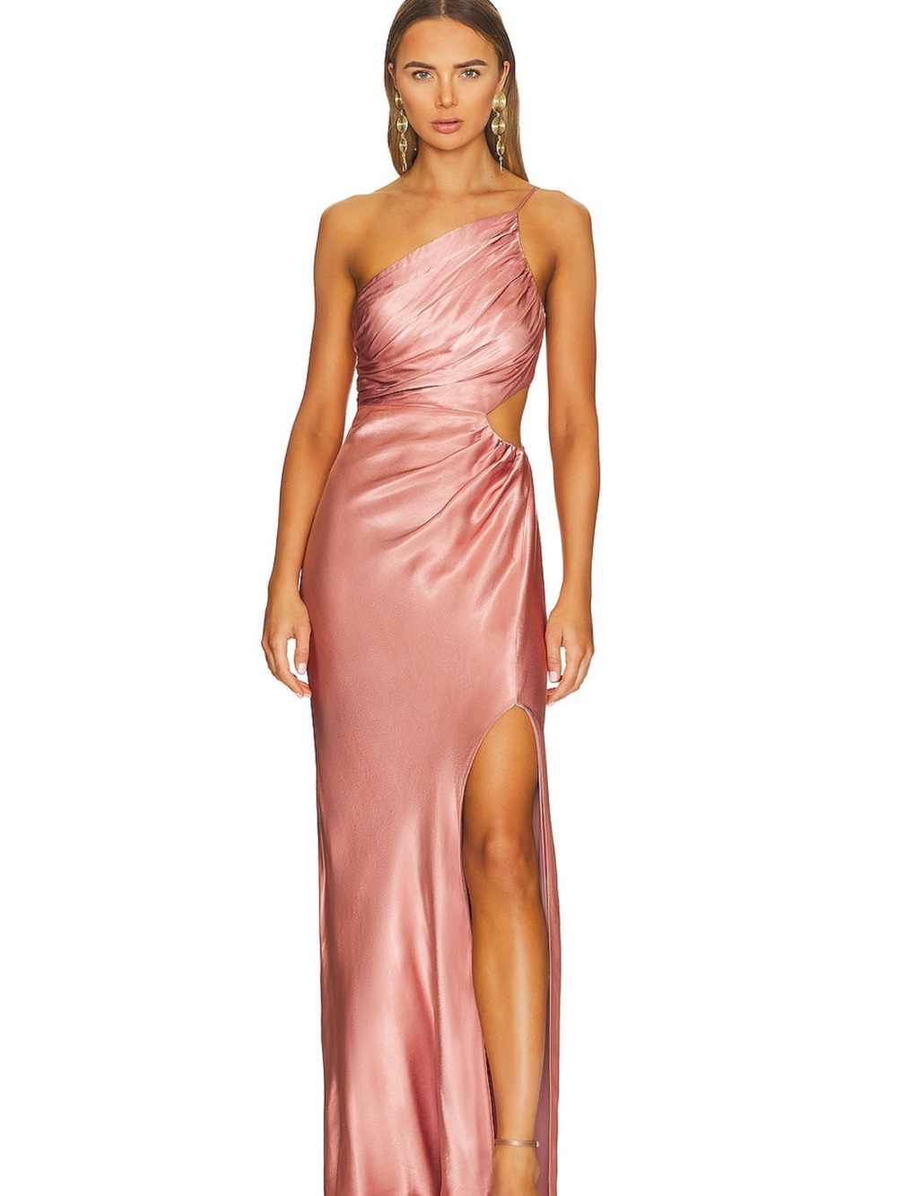 One-Shoulder Satin Maxi Dress in Dusty Antique Rose NWT